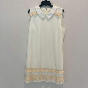 Myrtlewood of California White‎ Dress Sleeveless Fringe Peter Pan Collar